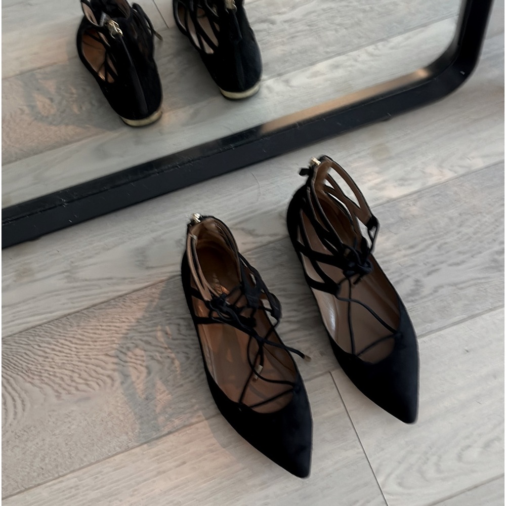 Aquazzura Women's Suede Pointed Toe Flats Size36